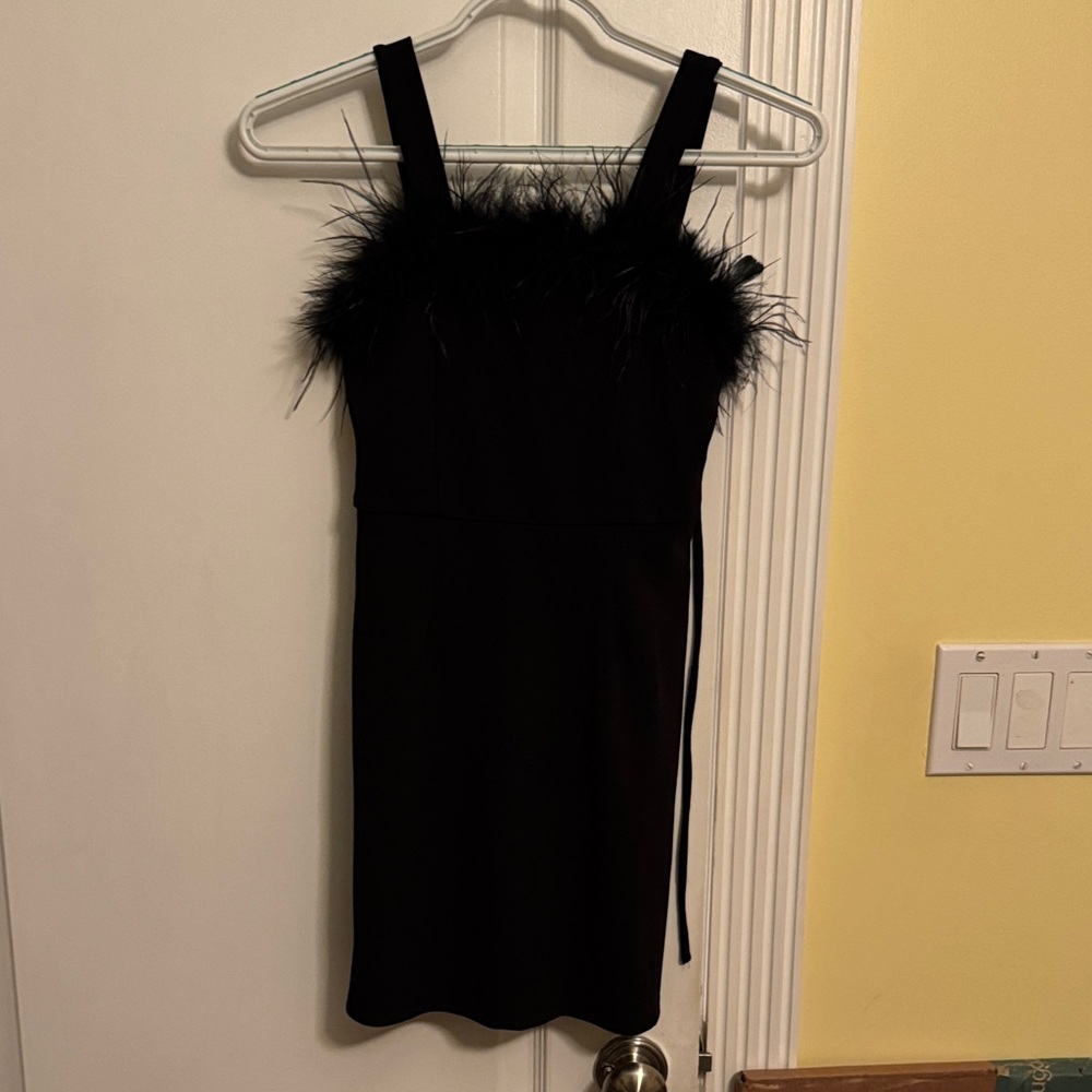 Speechless Black Dress with Feather Detail